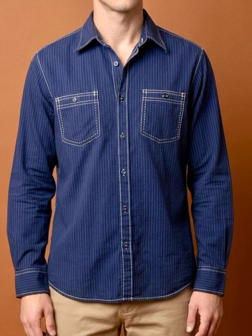Michael Brandon Navy Pinstripe Button-Down Shirt